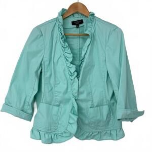 Talbots seafom Green Ruffle Cotton Blazer